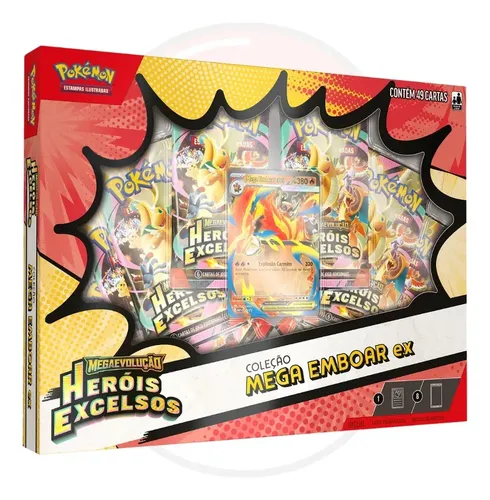 ポケモンカード MEGA MEGANIUM EMBOAR FERALIGATR Cartas Pokémon TCG Coleção Mega Emboar ex c/49 Cards Copag | Frete