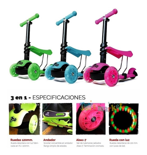 Monopatin Andador Infantil 3 En 1 Con Sillita Hasta 50 Kg