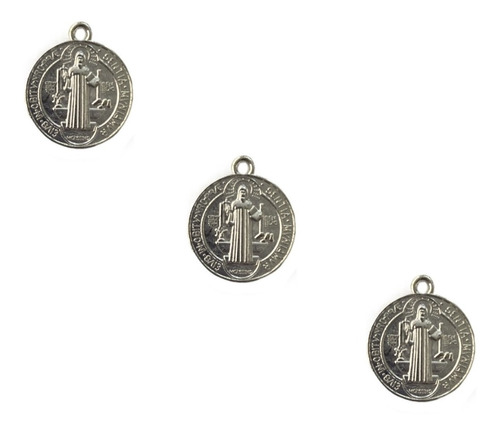 Abalorio Medalla San Benito 2cm Plateada, 100 Pzas