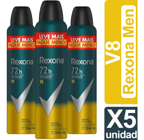 Desodorante Rexona Men V8 X5 Unid Grande 250ml