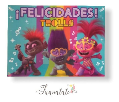Afiche Felicidades Trolls 40 X 54 Cm Cotillón Cumpleaños