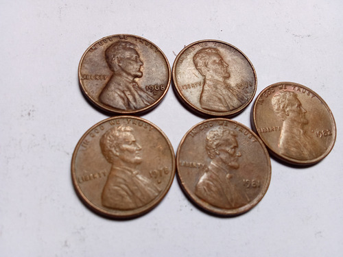 Lote 5 Moedas De One Cent De Dólar Americano (Usado)