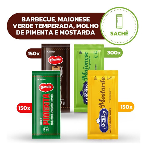 Combo Maionese Verde + Mostarda Sache + Barbecue + Pimenta