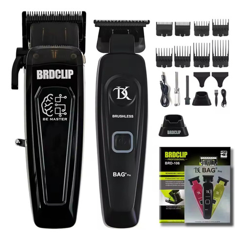 Combo Brdclip Clipper Y Trimmer Profesional Barberia Negro