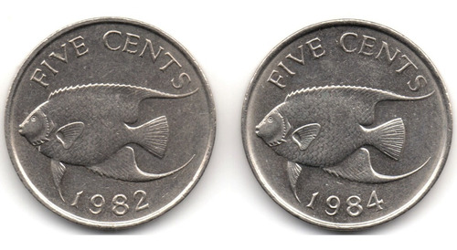 Bermuda 5 Cents 1982 Y 1984 Pez Ángel