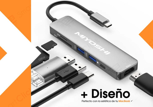 Imagen 9 de 10 de Adaptador Usb C Macbook Pro Air Hub Cable Hdmi 4k 6 En 1