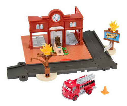 Cars On The Road - Estacion De Bomberos De Red - Mattel - Color Multicolor