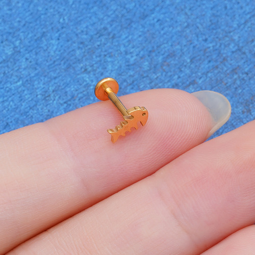 Piercing Labret Titânio Pvd Espinha Peixe Liso 1.2x8mm