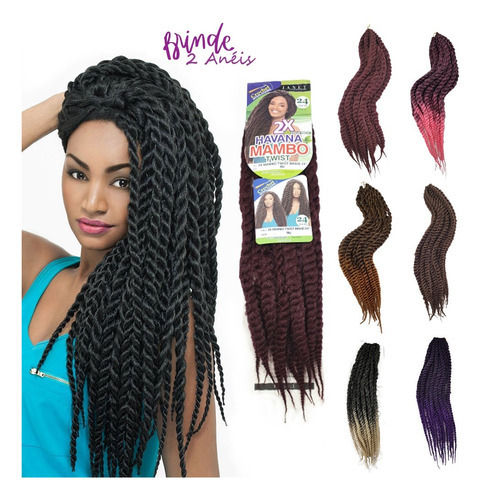 Cabelo Mambo Twist Havana Crochet Braid Afro Trança + Anel Cor 8 Loiro Escuro