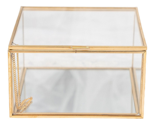 Caixa Dourada Quadrada De Latão Vintage E Vidro Transparent