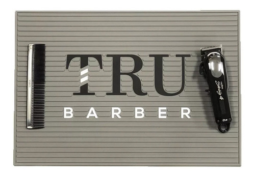 Tru Barber Station Mat Alfombra Barberia Gris Y Negro Big