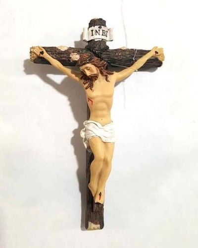 Imagem Escultura Crucifixo Jesus Cruz Resina Pendurar 14cm J