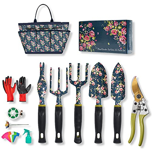 Garden Tool Set, 25pcs Heavy Duty Floral Garden Tools, ...