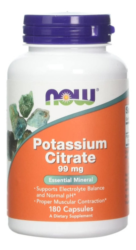 Citrato De Potasio 99mg 180 Capsulas Now