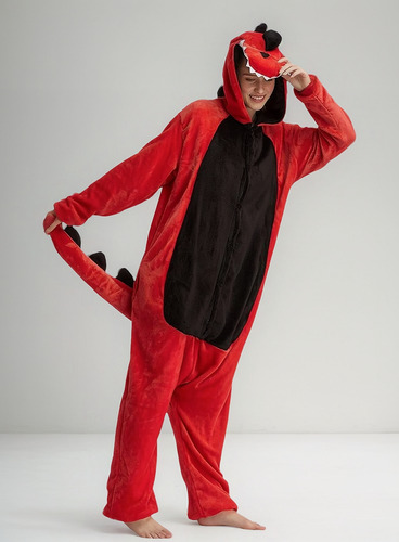Pijama Enterito Con Capucha Dinosaurio Para Adultos