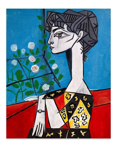 Cuadro Canvas Jaqueline Con Flores Picasso 32x40 M Y C