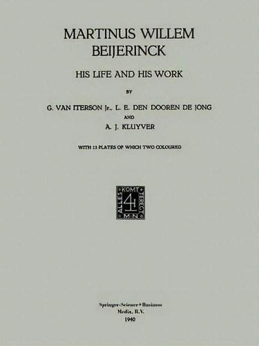 Martinus Willem Beijerinck, De G. Van Iterson. Editorial Springer, Tapa Blanda En Inglés