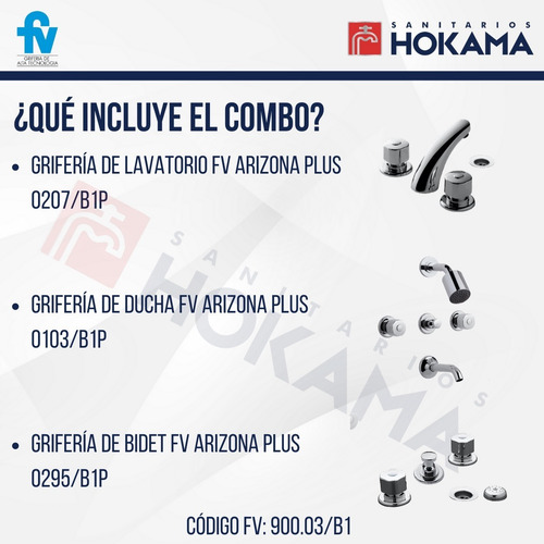 Imagen 2 de 10 de Combo Baño Griferias Completo Fv Plus Moderno Kit Casa Grifo