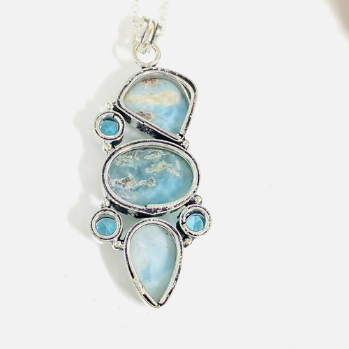 Imagen 4 de 7 de Colgante Plata India Larimar Y Topacio Azul 100% Natural Clt