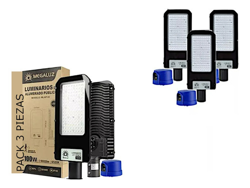 Lampara Led Suburbana 100w 9000lm Fotocelda 3 Piezas