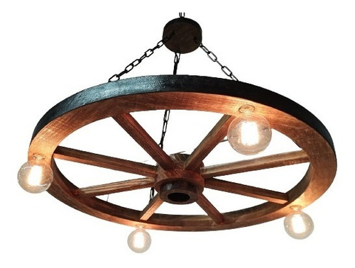 Lustre Roda De Carroça Rustica 110/220 V Estrutura Marrom 110v/220v