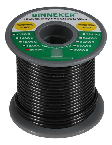 Cable Eléctrico Sólido De Pvc De  20 1007, Color Negro, 100 