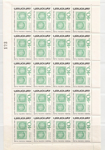 Plancha Estampillas Uruguay 40c 1965 Mint.