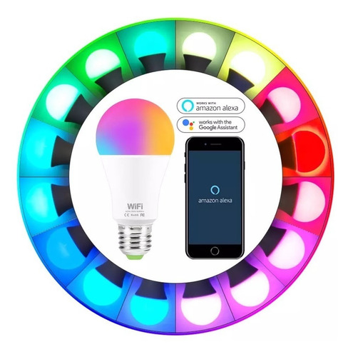 Imagen 2 de 9 de Ampolleta Wifi Inteligente Smart Rgb Google Alexa Colores