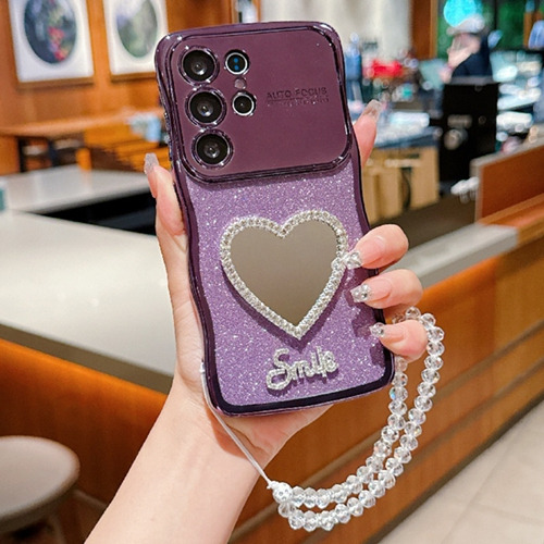 Funda Para Teléfono Samsung Galaxy S25 Plus/s25 Ultra/s25 Edge, Con Espejo Y Correa, Rizada Y Ondulada, A Prueba De Golpes