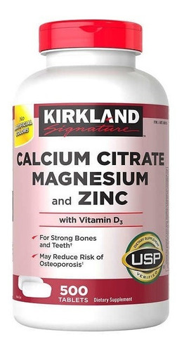 Citrato De Calcio Magnesio Y Zinc Kirkland 500mg 500 Tabs