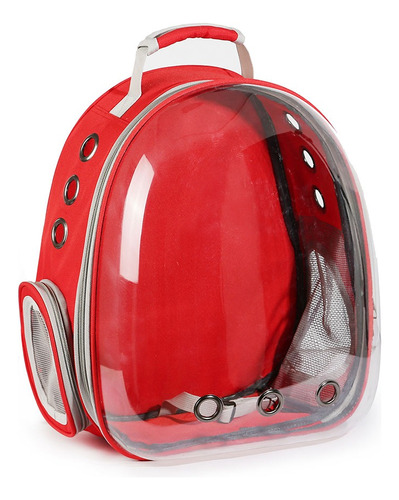 Mochila Transportadora Mascota Transparente Ventilada Roja