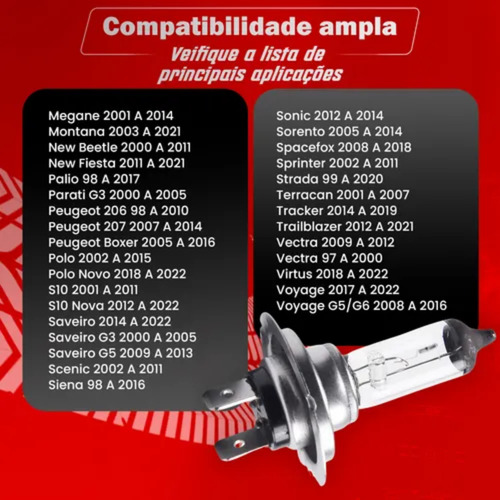 Kit 6 Lâmpadas Halógena Farol Alto Baixo Lanterna H1 H7 T10