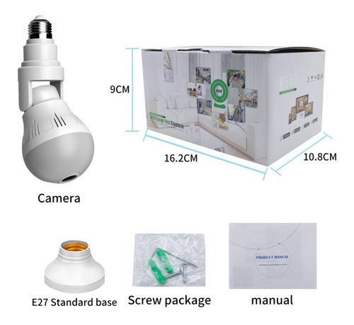 Imagen 9 de 9 de Camara Wifi Lampara Espia 360 1080 Hd C/ Audio Bidireccional
