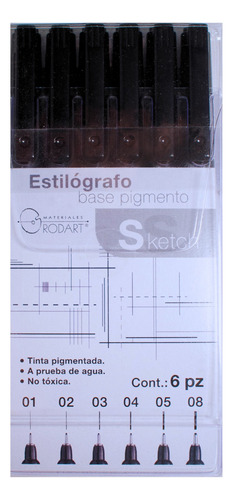 Kit Estilógrafo Rodart Sketch Negro Puntas Diferentes 6 Pzs