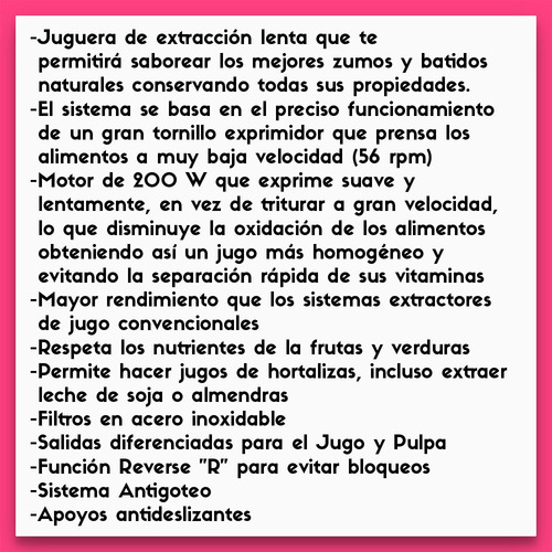 Yelmo Jg-1708 Extractor De Jugos Por Prensado Lento 200w
