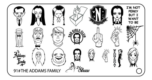 Placa Stamping Acrílico 21 Strass Merlina Addams Wednesday