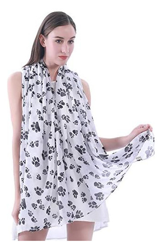 Bufanda Con Estampado De Pata De Perro Y Gato Para Mujer, Ch