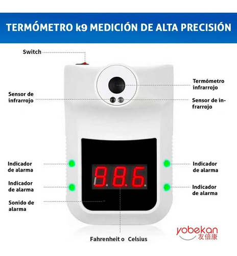 Imagen 5 de 7 de Termómetro Digital Infrarrojo De Pared Sin Contacto Yobekan