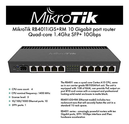 Router Mikrotik Rb4011igs+rm 10 Port Gigabite + Sfp+ 10 Gps