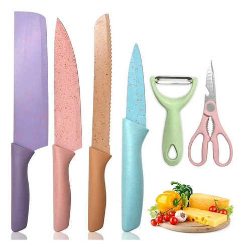 Juego De Cuchillos 6 Piezas Colores Cocina Cortar