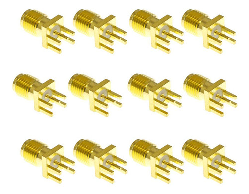 Qmseller 12pcs Sma Hembra Pcb Panel Edge Mount Plug Con 4 Pi