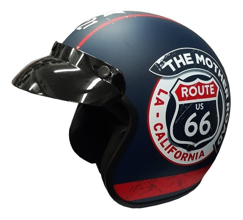 Imagen 3 de 4 de Casco para moto abierto Hawk 721 azul ruta 66 talle XL