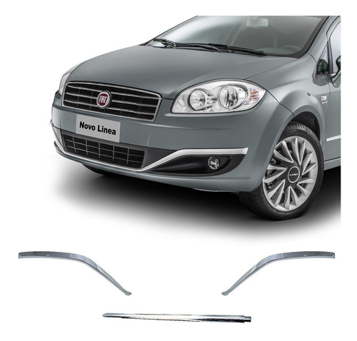 Kit 3x Friso Cromado Parachoque Dianteiro Fiat Linea 2015