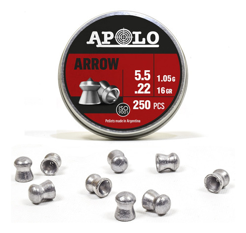 Balines Apolo Arrow Cal 5,5mm - 16gr  Lata X250