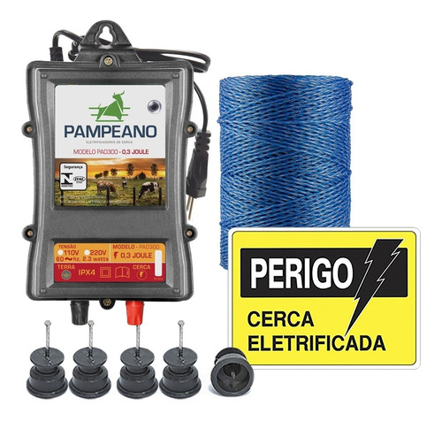 Kit Cerca Rural Eletrificador Pa0300 + Cabo + Placas + Isola