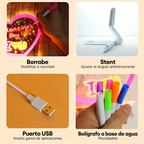 Pizarra De Borrado Seco Con Luz Con Borrables De 7 Colores