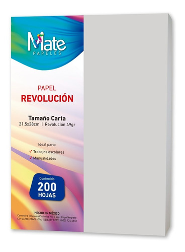 Mate | Papel Revolución 49 G | Tamaño Carta | 200 Hojas
