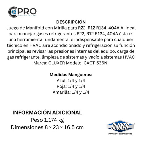 4 Manifold Con Mirilla Para R22, R12 R134, 404a Cxct-536n