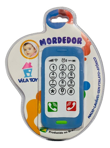 Mordedor Celular Bebê Smartphone Macio - Vila Toy           Cor Azul