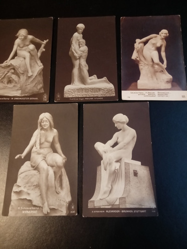 5 Postales Antiguas Esculturas Salón De París 